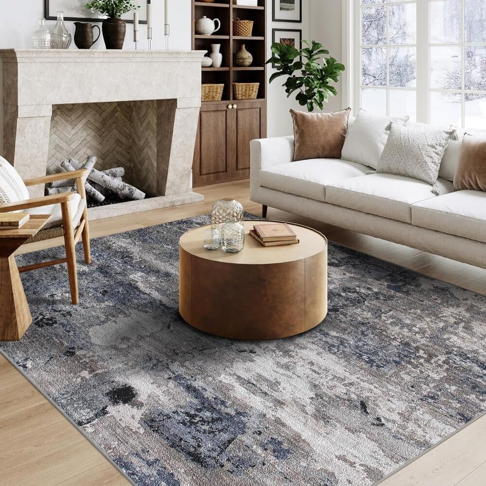 New 5x7 Machine Washable Area Rug, Soft Non-Slip Stain Resistant Abstract Carpet